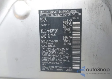 2016 Nissan Rogue Sv z USA, uszkodzony, nr VIN KNMAT2MV3GP593772